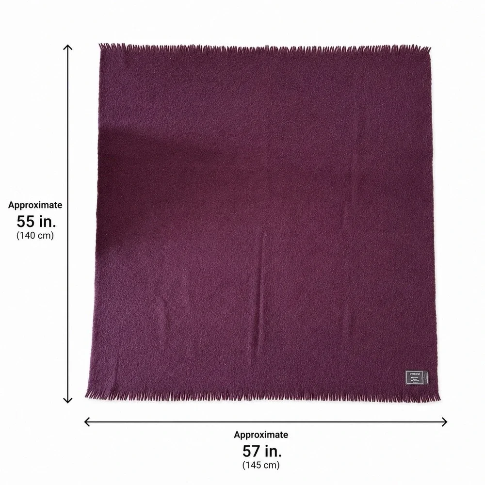 D'MEDICI Purple Wool Nylon Fringe Throw Blanket Made in Italy 55x57